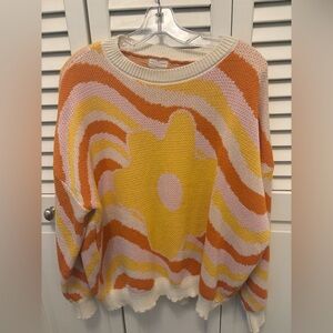 Simply Southern Orange and Yellow Wave Sweater
